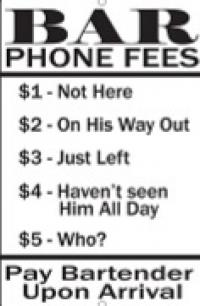 Bar phone fees sign