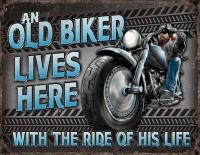 Old biker sign