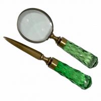 Letter opener and magnifing glass green